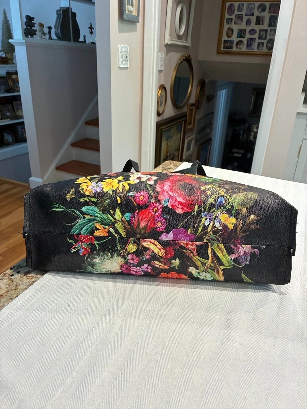 Elliott Lucca Black Tote with Multicolor Floral Print